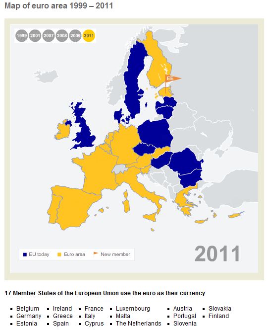 karta �ver Euro-omr�det �r 2011